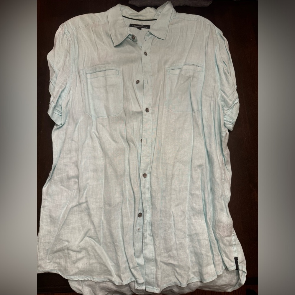Kenneth Cole Summer Linen Button Down Sky Blue Men’s XXL